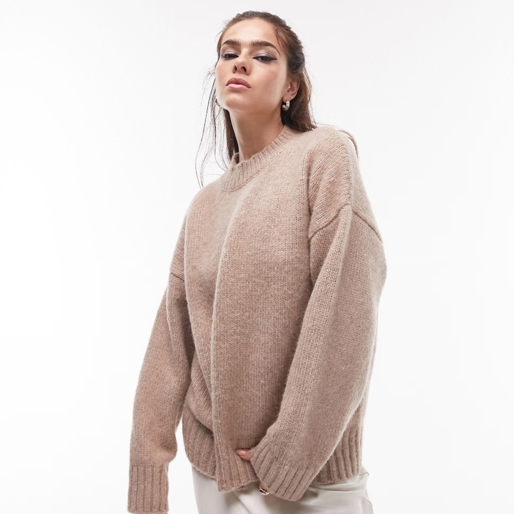 Topshop Knitted Crew Neck Sweater In Oat Womens Size Small (4-6)